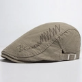 Men's khaki striped cotton flat cap with embroidery and adjustable metal buckle - Adjustable (55-59cm) / Khaki