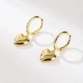 Chic polished gold 3D heart hoop earrings featuring a high-gloss metallic finish - KC Gold Puffy Heart Hoop Earrings