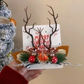 Pinces à cheveux de Noël avec bois de renne et nez rouge sur carte festive - Barrette Bec de Canard Aiguilles de Pin Renne de Noël / Marron