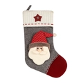Dark grey felt Christmas stocking with Santa Claus 3D character and red star accent - Santa Claus