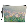 Beauty case floreale con stampa di tulipani viola e cinturino con cerniera nera - 17*25cm / Stile Pittura a Olio di Tulipano Viola (Stile 1)
