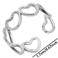 Anillo de corazón plateado moderno con cinco corazones huecos y diseño abierto ajustable - Color Acero
