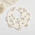 Beige 6-layer cotton gauze baby bib with brown teddy bear and heart patterns - Heart Bear