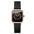 Elegante orologio al quarzo quadrato oro rosa con cinturino in silicone nero e numeri romani - Lancette Oro Rosa Cinturino Nero