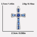 Detailed view of silver cross pendant with blue stones, including size and weight specs - Silver-Dark Blue Rhinestone