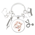 Silver nurse keychain featuring medical charms and pink flower stethoscope art - Stethoscope Pink Flower