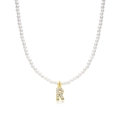 Elegant white pearl necklace featuring a gold letter R pendant with sparkling zircons - Letter R