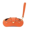 Orange litchi pattern leather sunglasses pouch with neck strap and metal hardware - Wristlet Style / Orange