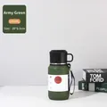 Army green 600ml 316 stainless steel vacuum flask with matte finish and carry strap - 600ml / Jungle Green