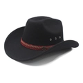 Classic black felt cowboy hat featuring red and gold braided band and metal ventilation eyelets - M (56-58cm) / Black
