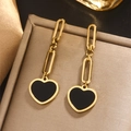 Detailed macro view of 18K gold plated heart earrings with black enamel on a silk background - Gold E-401 (Black Glazed Heart)