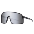 TR90 Sport-Sonnenbrille mit mattem schwarzem Rahmen und silbernen polarisierten Gläsern - Schwarzer Rahmen Silberne Verspiegelte Gläser