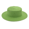 Detail of woven texture and flat top design on a vibrant green straw boater hat - M (56-58cm) / Fruit Green