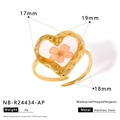 Macro detail of 2g heart-shaped stainless steel ring with dried flower in resin - Pink Heart Dried Flower Style (NB-R24434-AP)