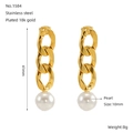 Orecchini lunghi a catena cubana in acciaio placcato oro 18K con perle da 10 mm - 41mm/10mm / Oro