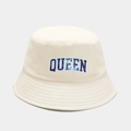 Detail of QUEEN galaxy print embroidery on off-white cotton fisherman bucket hat - M (56-58cm) / Off White