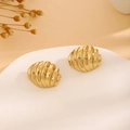 Modern golden spiral hoop earrings with croissant textured design in polished finish - E6204-21-Croissant Spiral
