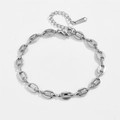 Polished silver stainless steel coffee bean link bracelet with adjustable lobster clasp - Silver Bracelet