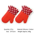 Red silicone and cotton plaid oven mitts with honeycomb anti-slip texture and hanging loop - Left and Right Hand Combination / Full Silicone Palm Red Polka Dot