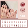 Französisches Ballett Press-on Nägel Set mit roten Herzen und minimalistischen Sternen - Rotes Herz Französischer Stil Nude Rosa Kleber-Stil (A888)