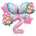 Pink and blue butterfly party balloon set with number 2 and floral foil balloons - Number 2 / Pearlescent Pink