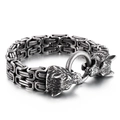 Bracciale a doppia catena bizantina argento vintage con chiusura a due teste di lupo - 22cm / Argento Antico (KB161109-KFC)