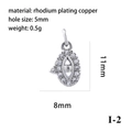Silver Hamsa Hand charm in rhodium plated copper with clear cubic zirconia stones - Silver Evil Eye Hamsa I-2