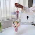 Pink and white hand-knitted flower bouquet in gift bag with LED light decoration - Gift Bag + Greeting Card / Pink Teacher's Day Puff Hug Bucket