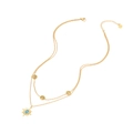 Gold double-layered necklace featuring Tree of Life charms and a turquoise sun pendant - Sun Turquoise Tree of Life Style (8#)