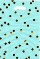 Detail of mint green plastic gift bag with metallic gold polka dots and handle - Polka Dot Green (17*25CM)