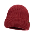 Berretto in maglia a coste bordeaux con risvolto e patch logo in pelle marrone - Rosso