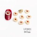 Golden heart nail art charms with red rhinestones and pearls for manicures - LF2021 Gold Pearl Red Rhinestone Heart