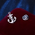 Classic silver anchor shaped mini brooch pin with metal butterfly clasp on velvet - Silver Anchor