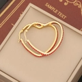 Chic gold heart hoop earrings with micro-paved red rhinestones for women - Red
