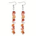 Handmade long drop earrings featuring irregular orange and red natural stone fragments - Red Agate