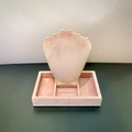 Pink velvet jewelry display stand with a necklace bust and three-grid organizer tray - Bust Stand with 3-Compartment Box