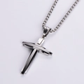 Polished silver stainless steel cross pendant necklace with woven chain on white background - Steel Color (With Chain)