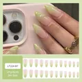 French tip light green gradient press-on nails with 3D texture and 24-piece set - Jelly Glue Type / LT224-B7 Green 3D Forest