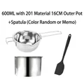 Juego de olla para derretir chocolate 600ML en acero inox con cazo 16cm y espátula - Olla 600ml+Exterior 16cm / Juego de Plata+Raspador Aleatorio