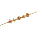 Bracciale vintage in argento 925 dorato con corindone rosso quadrato e fiori - Argento 925 / Rosso Rubino