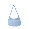 Light blue quilted puffer tote bag with diamond pattern and soft shoulder strap - Blue