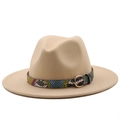 Classic khaki fedora hat with a colorful snakeskin leather band and gold metal buckle - L(58-60cm) / Khaki
