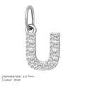 Silver letter U pendant charm with micro-pave zircons for DIY jewelry making - U-Silver