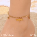 Gold stainless steel dragonfly anklet for women with small bell charms in summer style - Gold Dragonfly Style (KJ4479-Z)