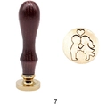 Vintage wax seal stamp with wooden handle and brass head featuring couple and heart design - Painted Handle + Brass Head Couple 07