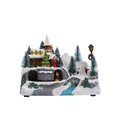 Villaggio di Natale con casa di neve LED e decorazione scena treno in movimento - Casa sulla Neve a Doppia Rotazione Musicale (YL-21759)