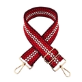 Detail of red and white geometric woven strap with adjustable gold lobster clasps - Burgundy
