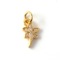 Close-up of gold-plated dragonfly charm pendant with sparkling cubic zirconia pavé setting - 10-Golden Dragonfly