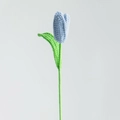 Handmade crochet tulip flower in light blue yarn with green stem for home decoration - Closed Tulip Blue