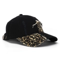 Détail de la casquette de baseball délavée avec patchwork léopard et boucle en métal - Taille unique / Noir (C)